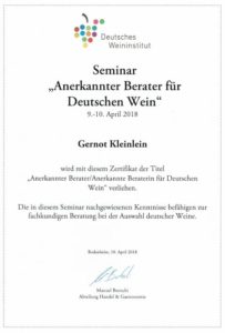Anerkannter Berater für Deutschen Wein Saale-Unstrut